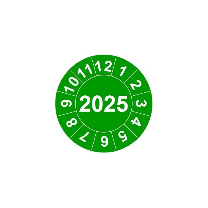 Naklejki przeglądów TYP-2, Ø 20mm,  rok "2025", arkusz 35szt.