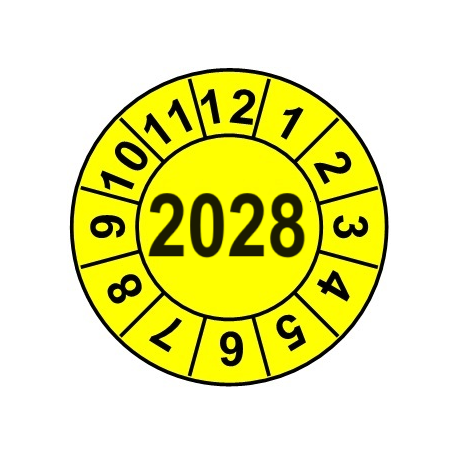 Naklejki przeglądów TYP-2, Ø 10mm, rok "2028", arkusz 143szt