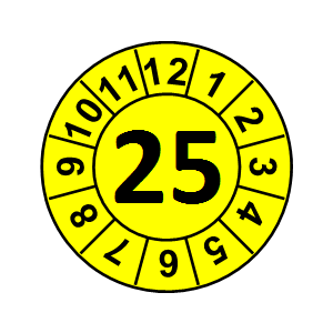 Naklejki przeglądów TYP-1, Ø10mm, rok "25", kolor zielony, arkusz 143szt.