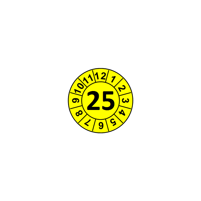 Naklejki przeglądów TYP-1, Ø10mm, rok "25", kolor zielony, arkusz 143szt.