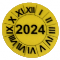 Naklejki przeglądów TYP-2, Ø25mm, na rok "2024", cyfry rzymskie, arkusz 20szt.