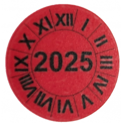 Naklejki przeglądów TYP-2, Ø25mm, na rok "2025", cyfry rzymskie, arkusz 20szt.