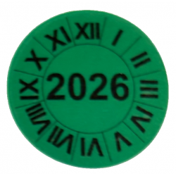 Naklejki przeglądów TYP-2, Ø25mm, na rok "2026", cyfry rzymskie, arkusz 20szt.